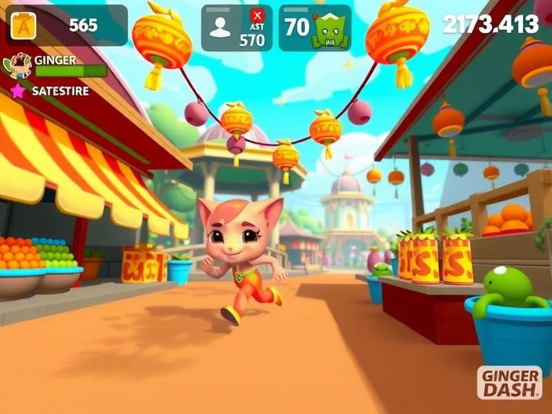 Ginger Dash Ultimate Gameplay Screenshot Ginger Dash Ultimate gameplay showing Ginger running through a Diwali market